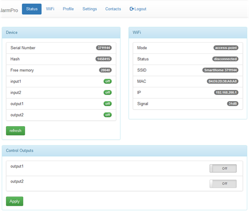 AlarmPro Device Menu