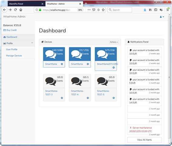 WiseHome admin panel