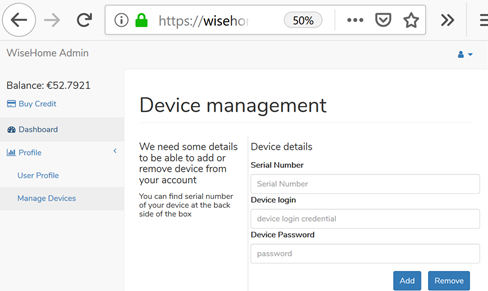WiseHome device management
