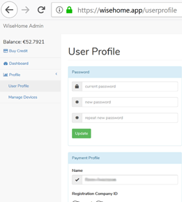 WiseHome user profile page